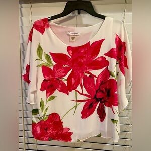 Allison Daley 12P Tropical Floral Top with Pink Flowers. Great Vacation Wear